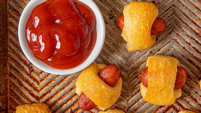 Pigs in a Blanket with a small bowl of ketchup