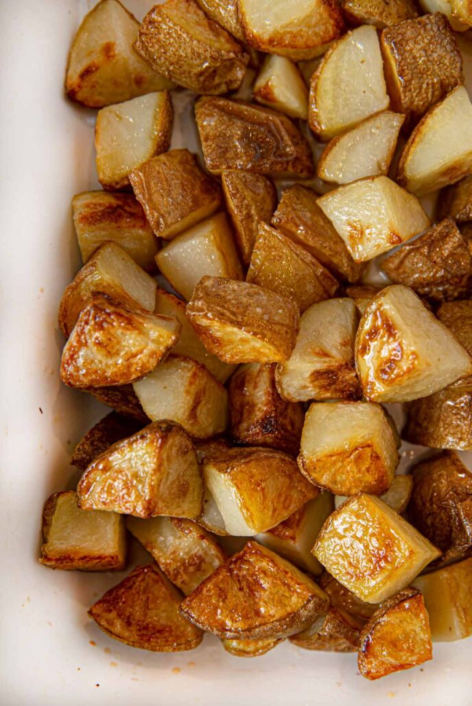 Salt and Vinegar Potatoes in white baking dish