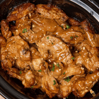 Top view of chicken wings in slow cooker