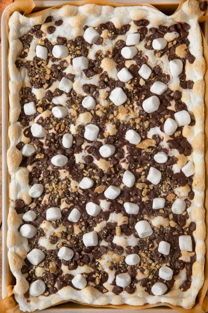 Smores Bars on baking sheet