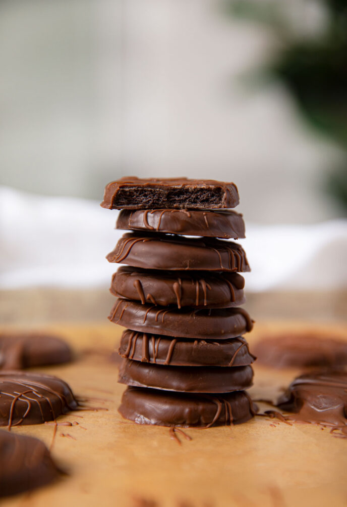 Stack of Thin Mint Copycat Cookies