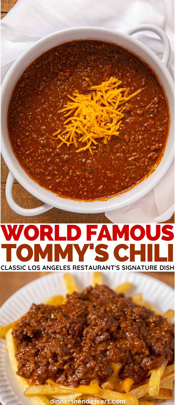 Bowl of chili with cheese, Chili on top of fries pin image