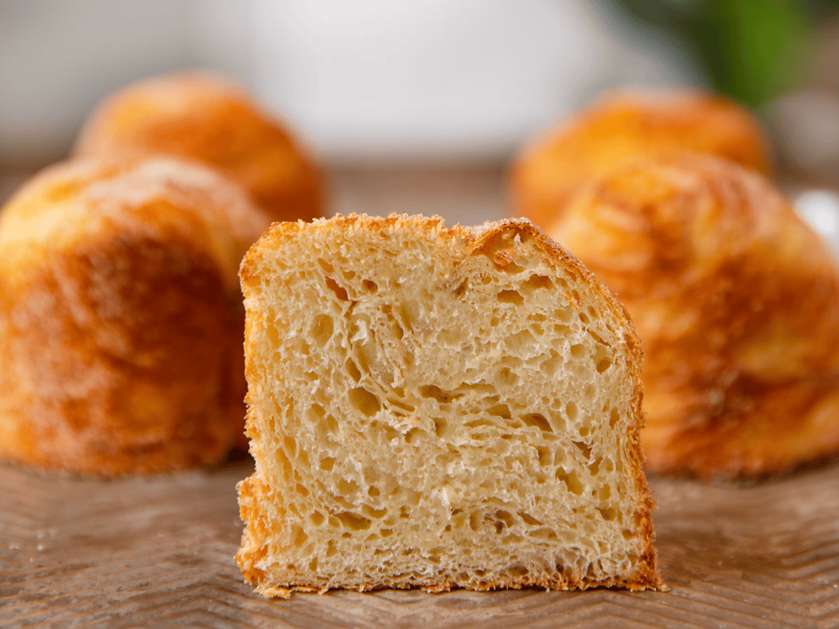 Homemade cruffin cut in half