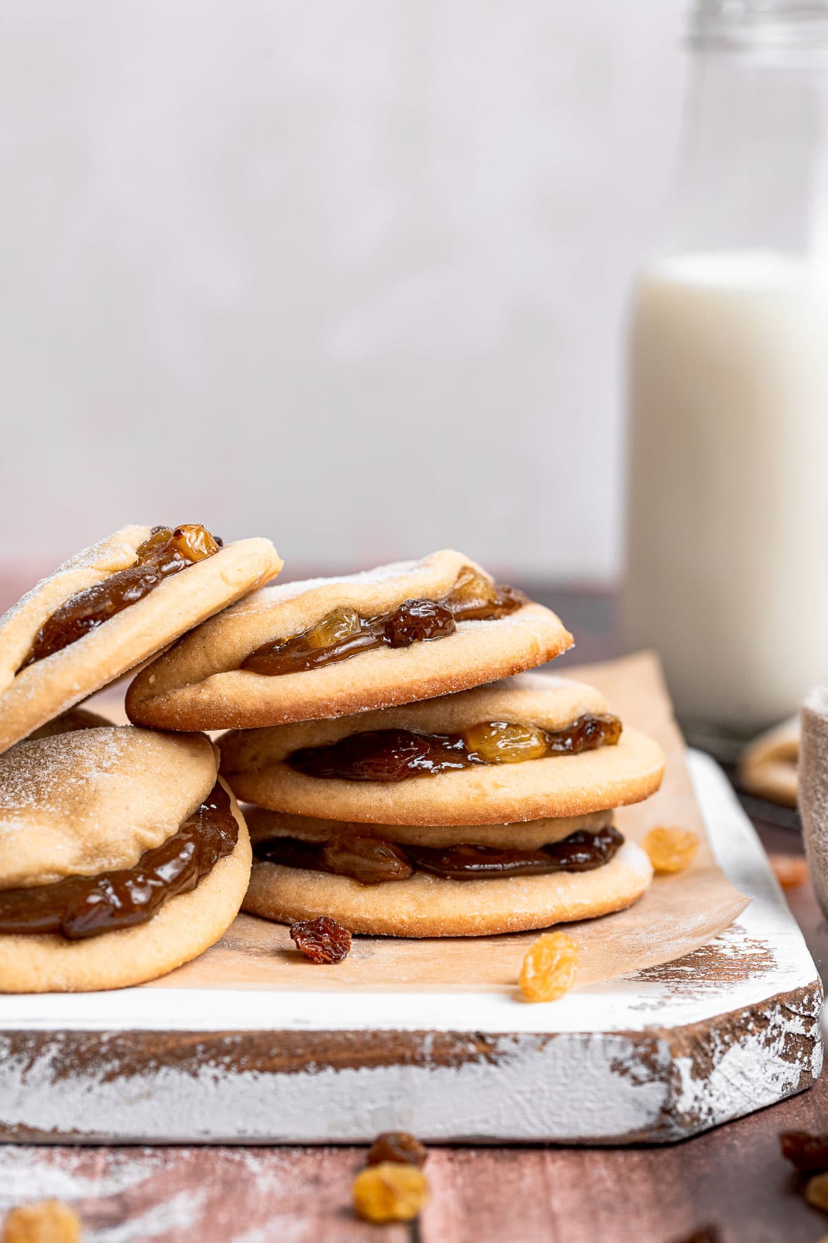 Raisin Filled Cookies on cutting board