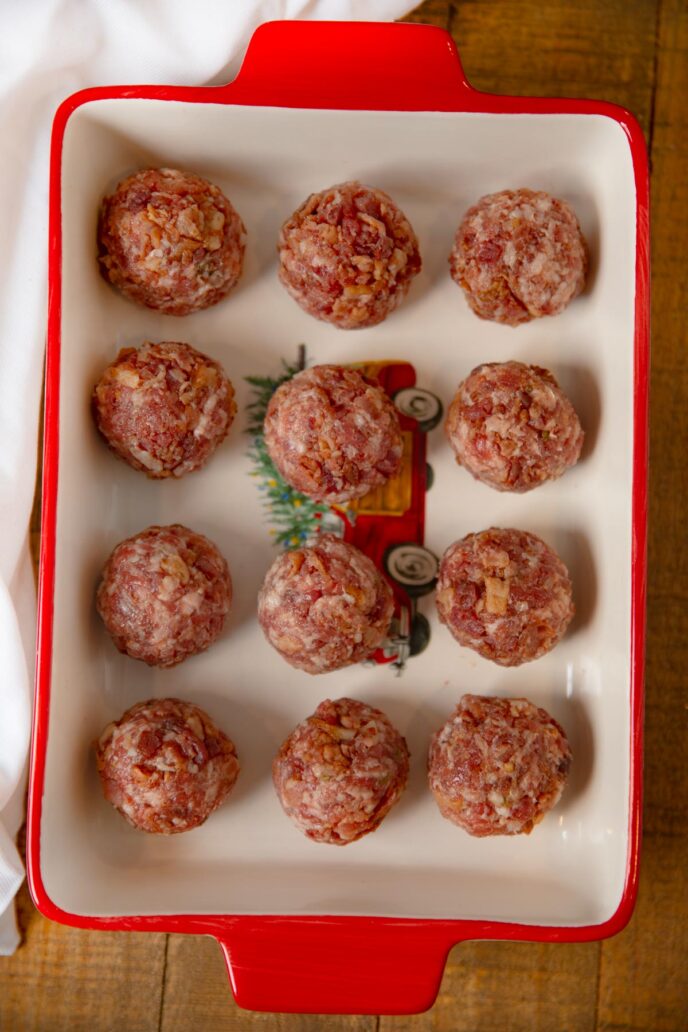 Bacon Meatballs uncooked in baking dish