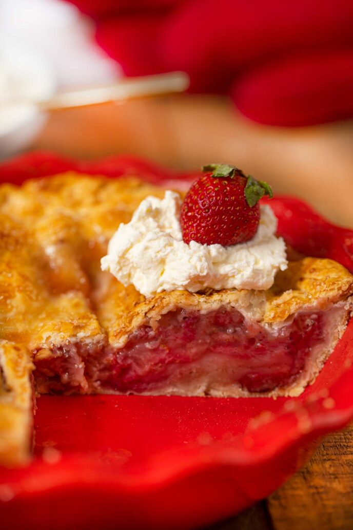 Strawberry Pie on Pie Plate with Slice Removed