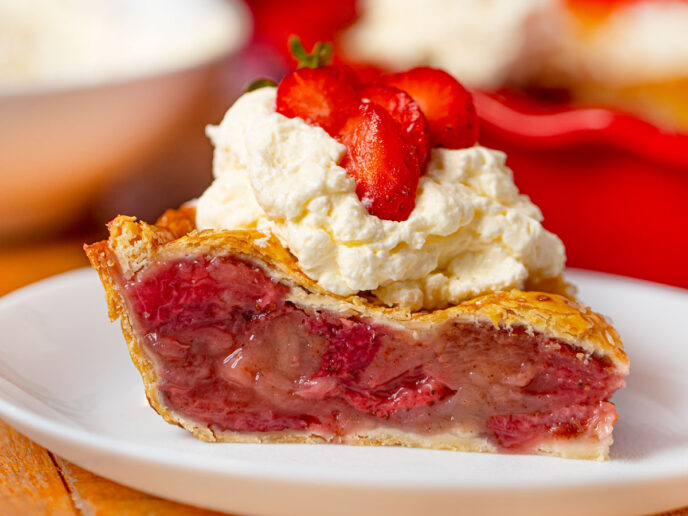 Slice of Strawberry Pie on Plate