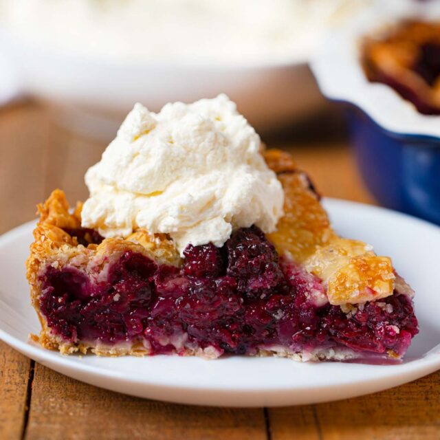 Fresh Blackberry Pie slice on plate