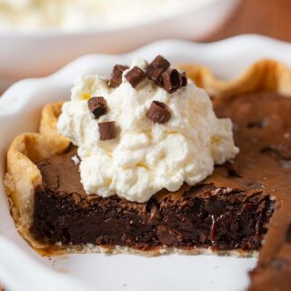 Brownie Pie in Pie Plate with whipped cream