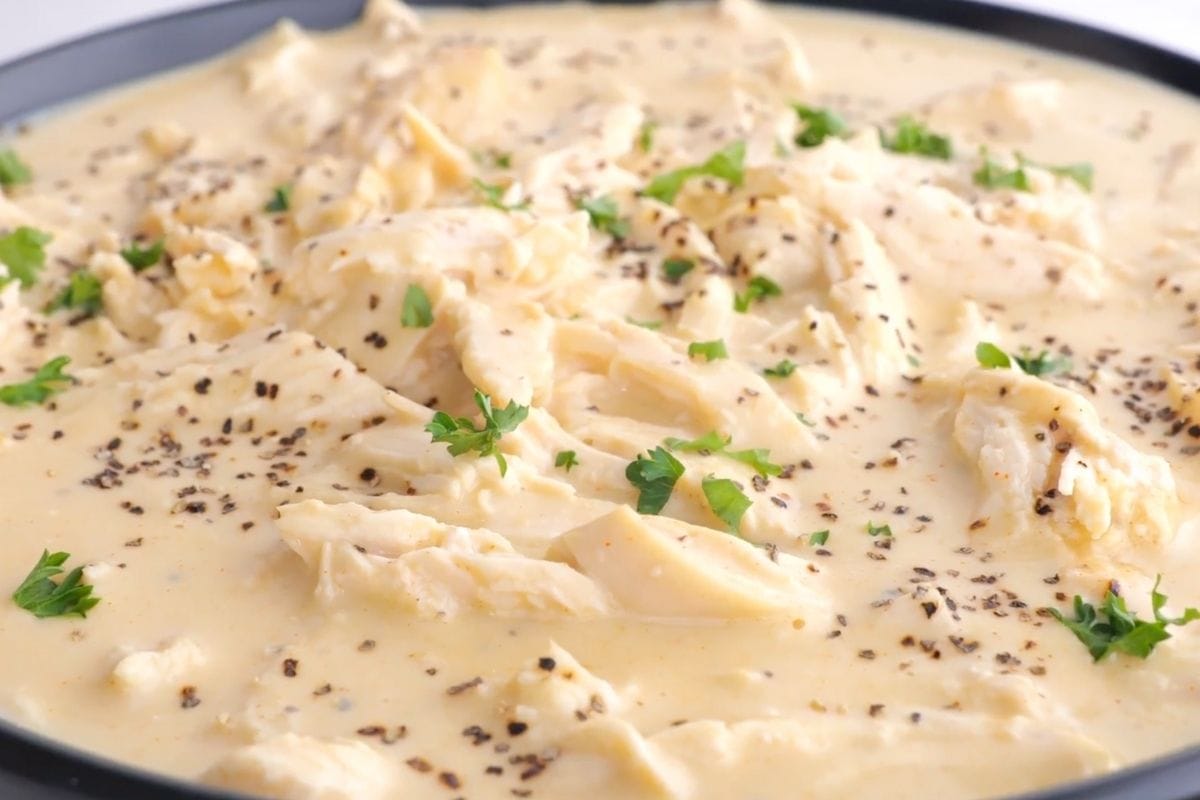 Slow Cooker Chicken and Gravy in a bowl