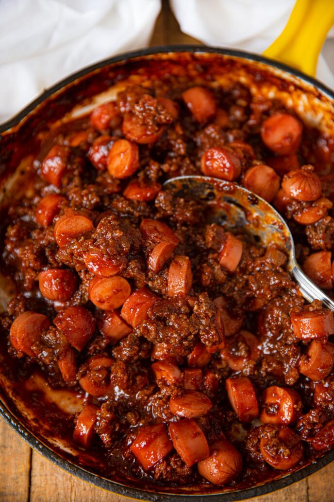 Chili Cheese Dog Sloppy Joes meat in pan