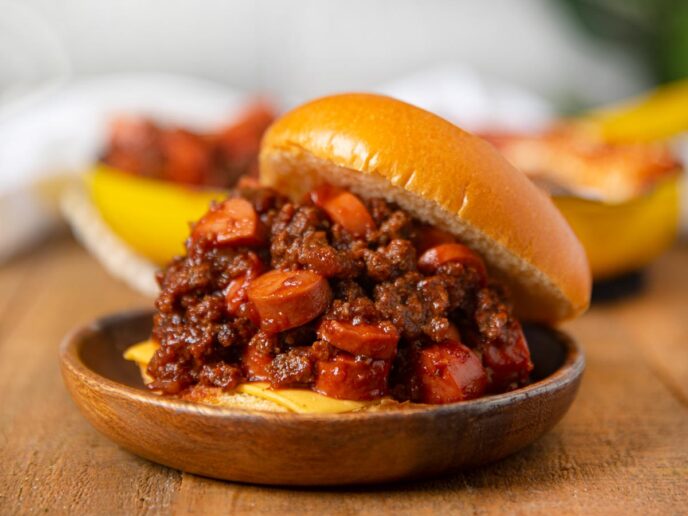 Chili Cheese Dog Sloppy Joes on plate