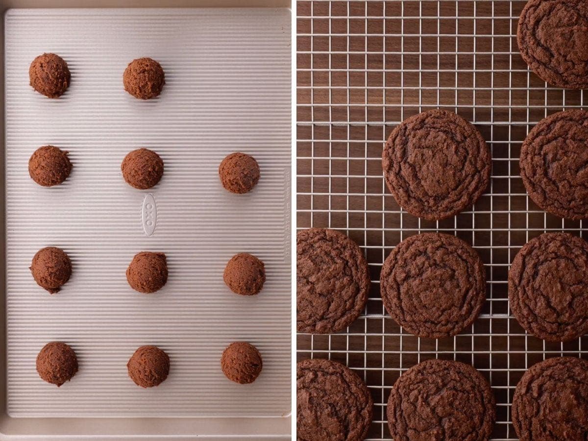 Chocolate Cookies Collage of before and after baking