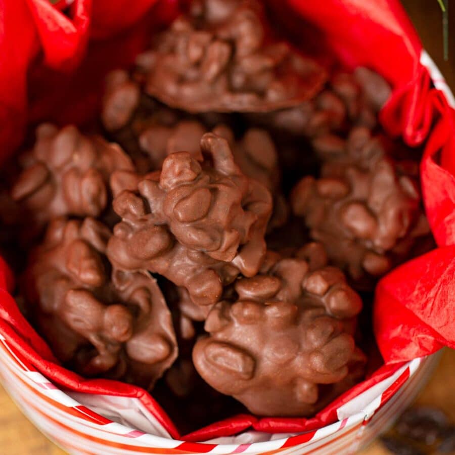Chocolate Raisin Clusters in decorative box