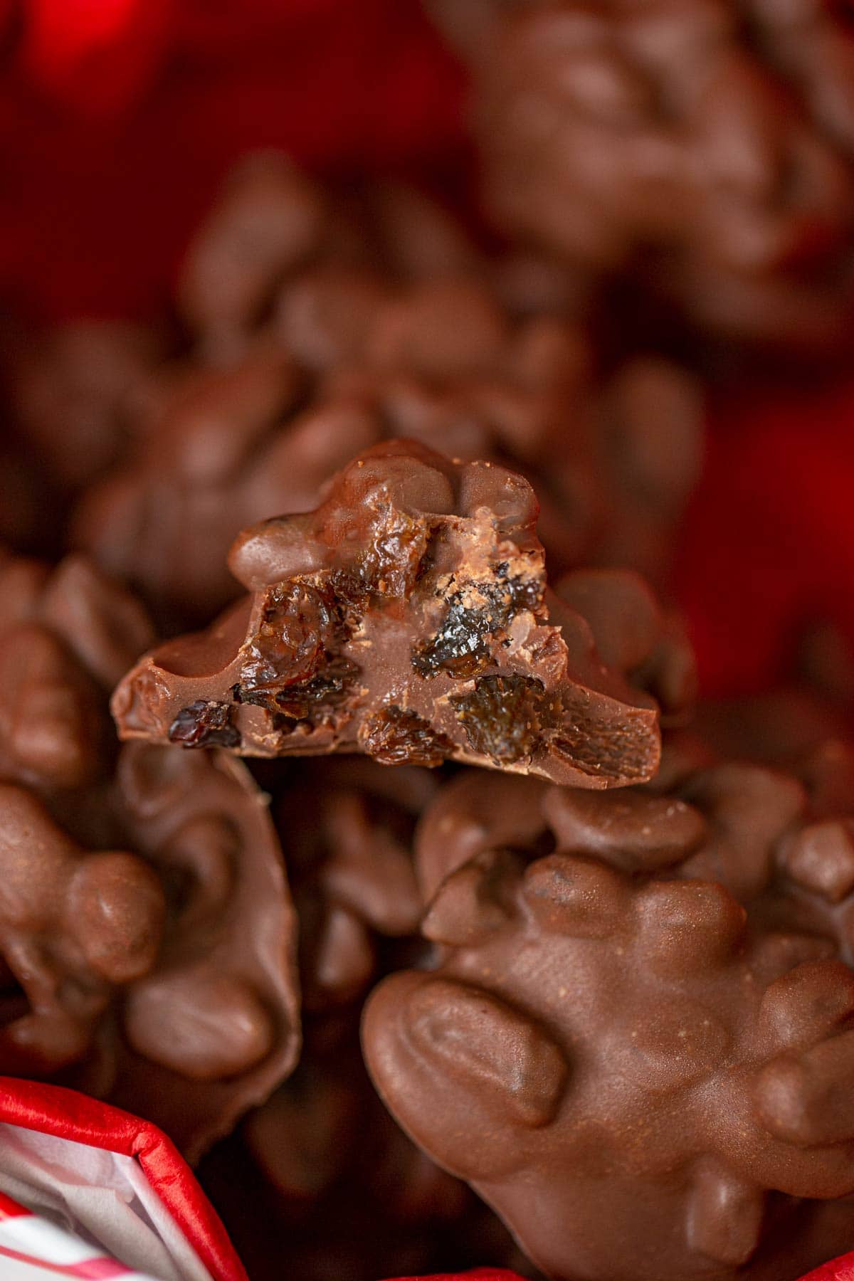 Chocolate Raisin Cluster bit in half