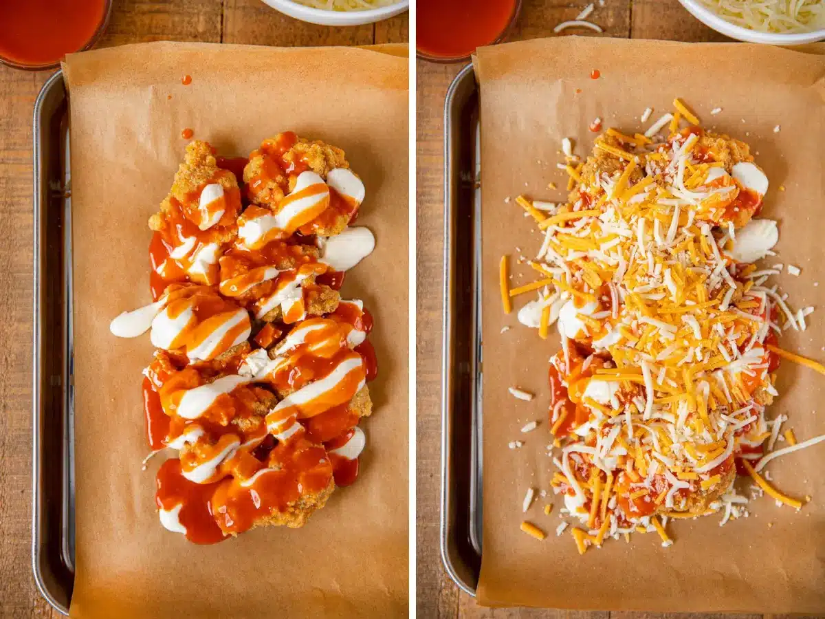 assembly collage of baked chicken appetizer 