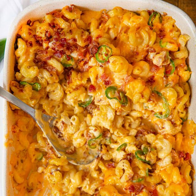 Jalapeno Popper Mac and Cheese in baking dish