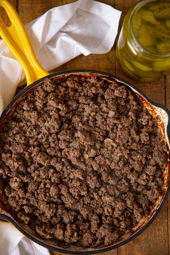 pan of ground beef for loose meat sandwiches