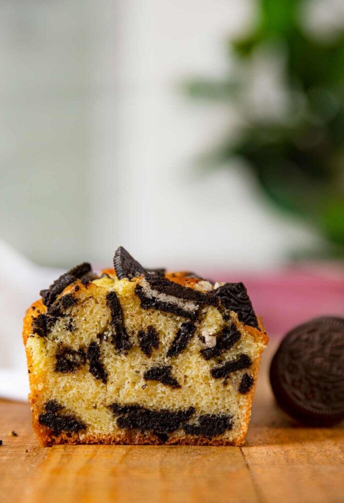 Oreo Bread Slice on wooden cutting board