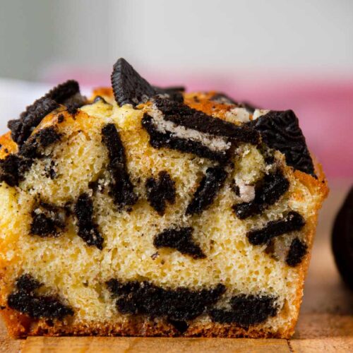 Cookies and Cream Bread with Oreo Chunks on cutting board