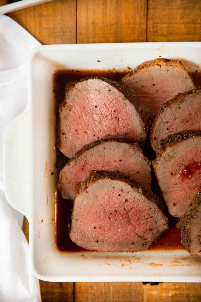 Sliced Roast Beef in white dish