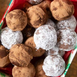 Rum Balls with powdered sugar and cocoa powder