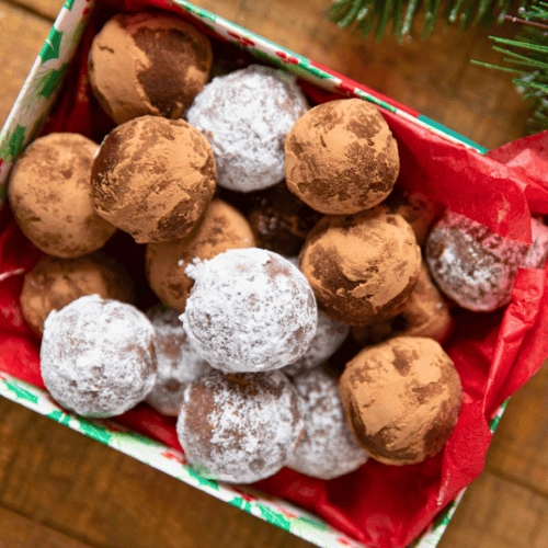 alcoholic chocolate flavored balls in a gift box