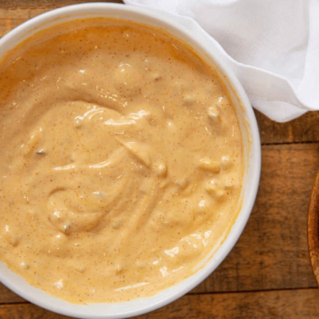 Sauce in white bowl