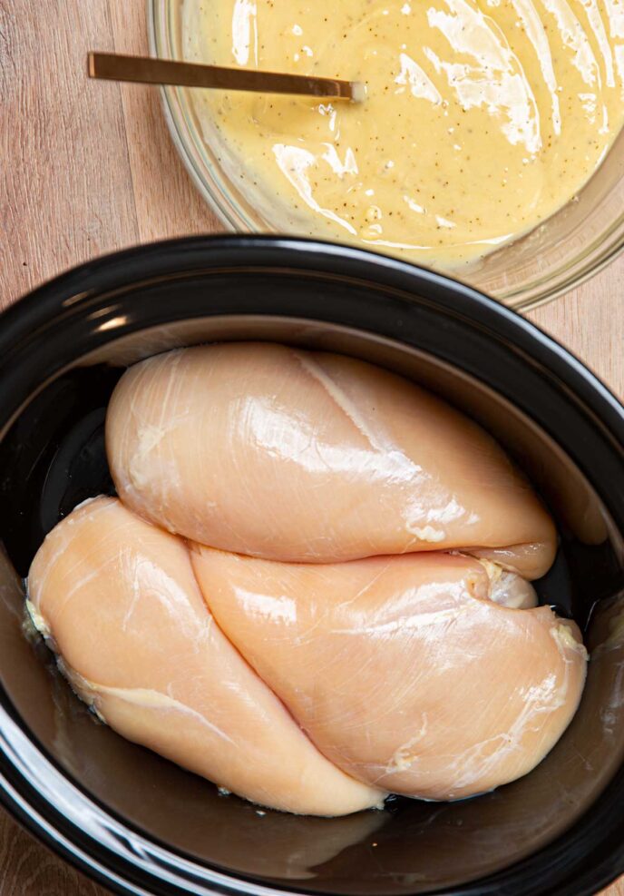 Raw Chicken Breast with Gravy Ingredients Mixed