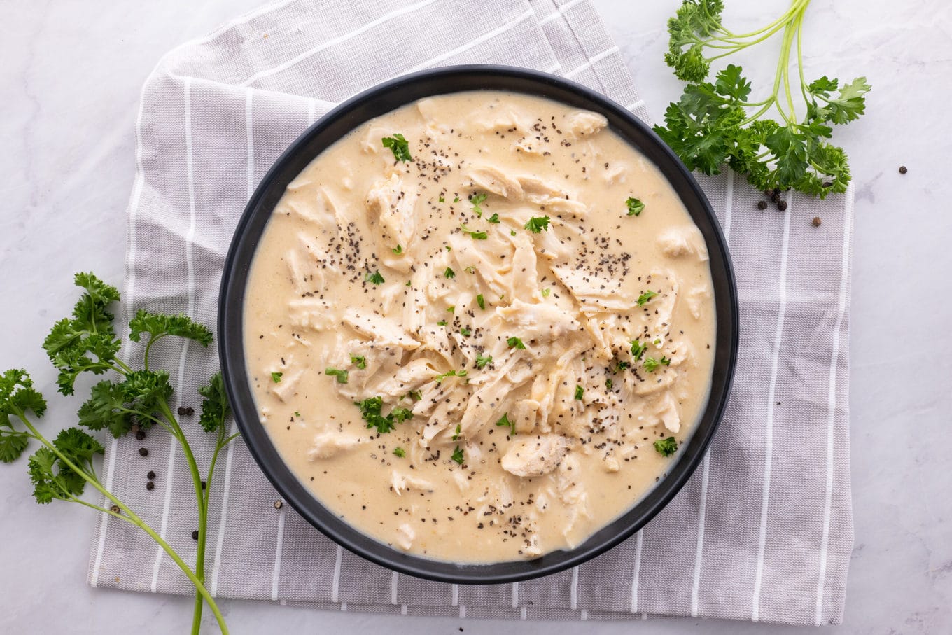 Slow Cooker Chicken and Gravy in a bowl