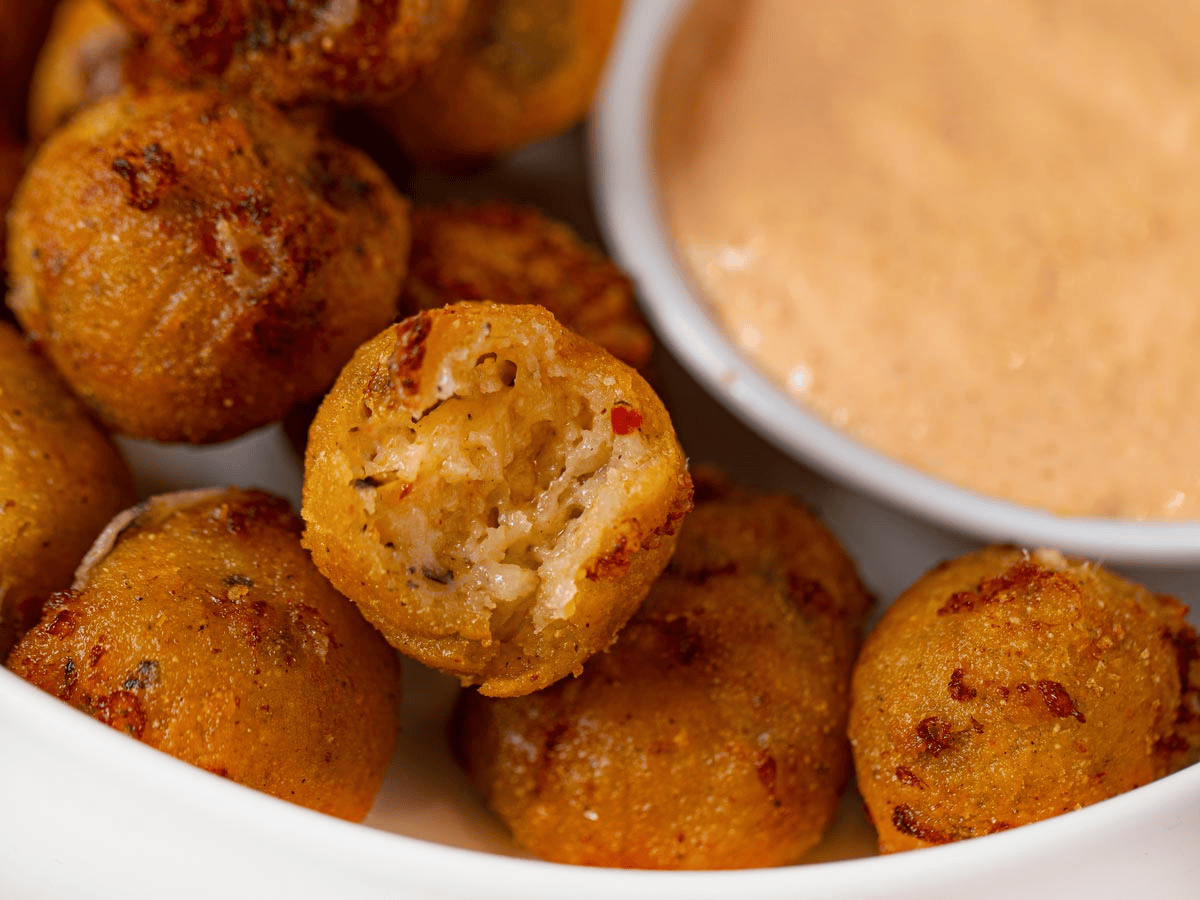 close up of bites and sauce 