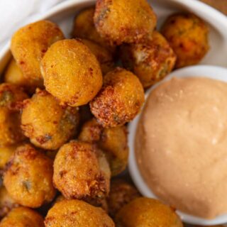 Cheese bites on a plate with dip