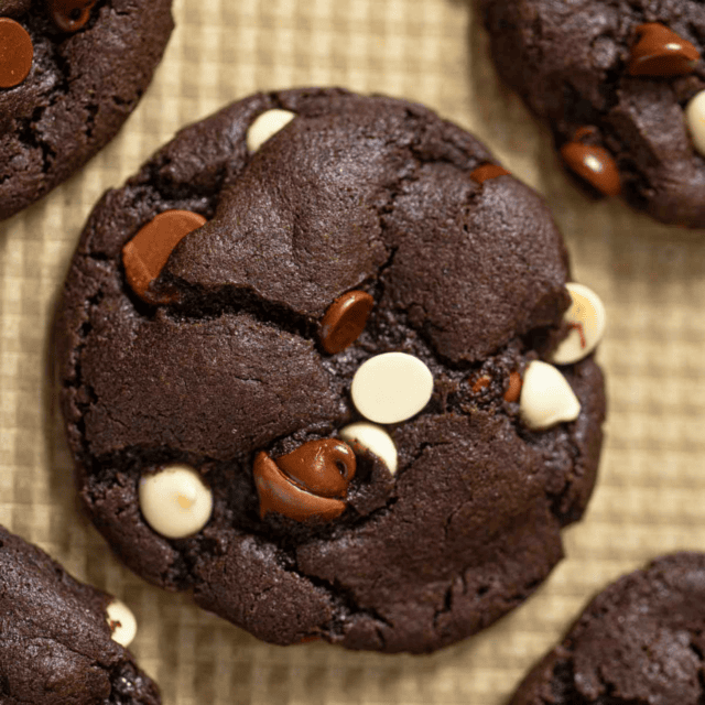baked round chewy desserts with three different types of cocoa chips