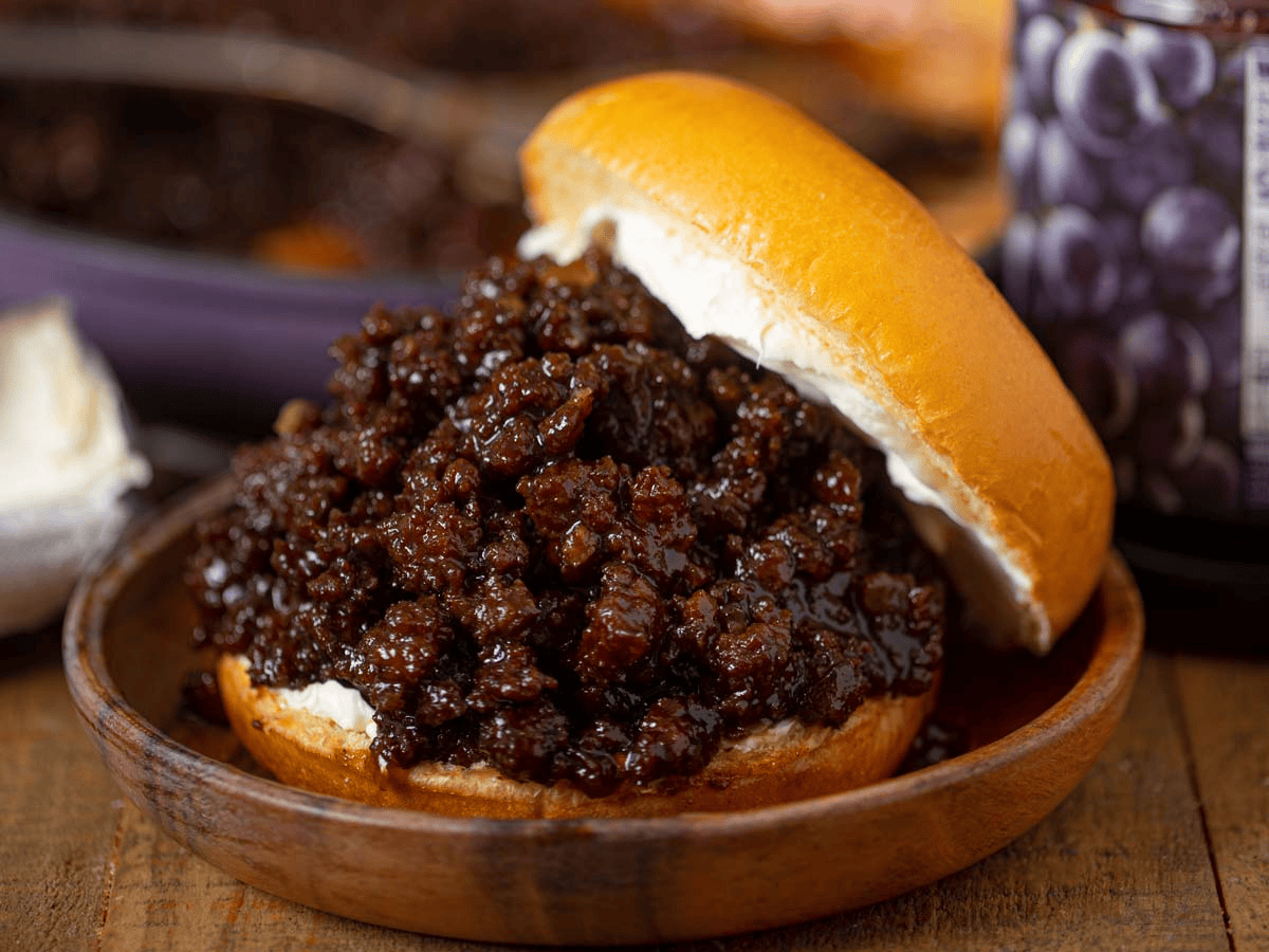 half open sloppy joe sandwich on a plate