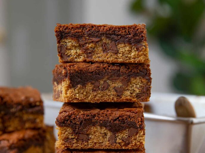 Chocolate Chip Cookie Brownies (Brookies) in stack