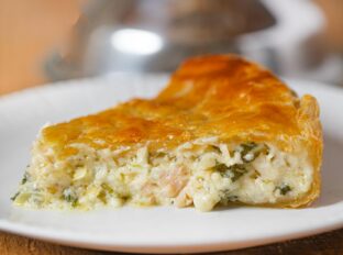 Chicken & Spinach Pie slice on plate