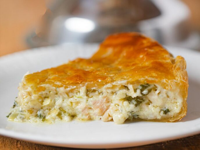 Chicken & Spinach Pie slice on plate