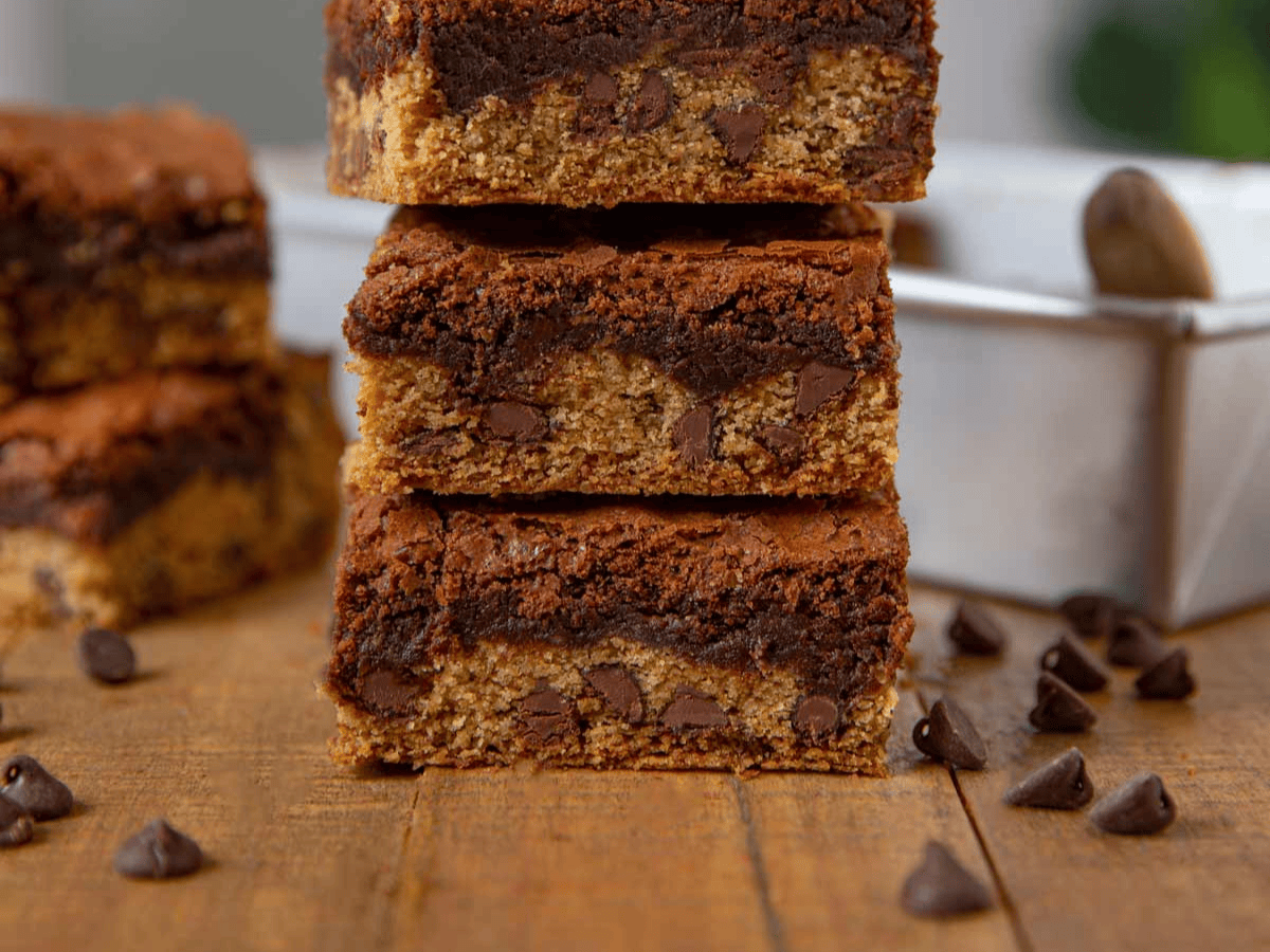 Stack of dessert squares on a table
