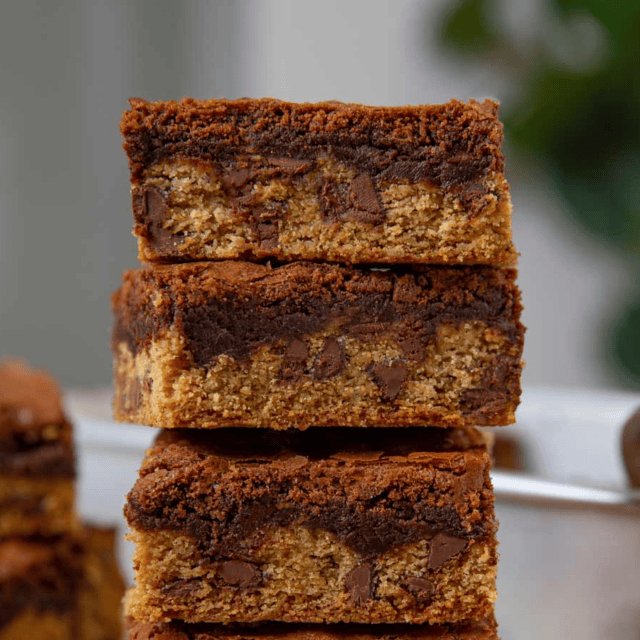 Stack of dessert squares on a table