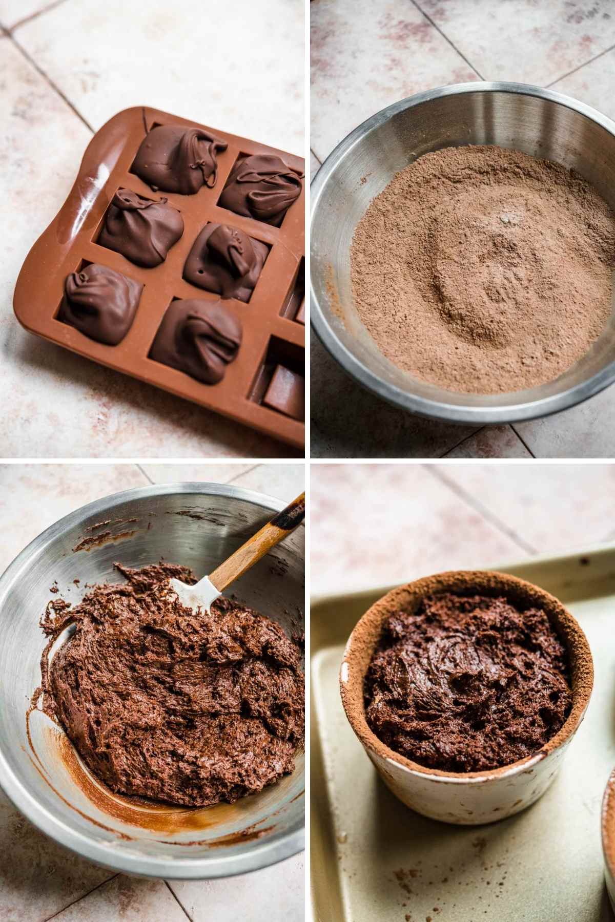 Molten Chocolate Cake collage of prep steps