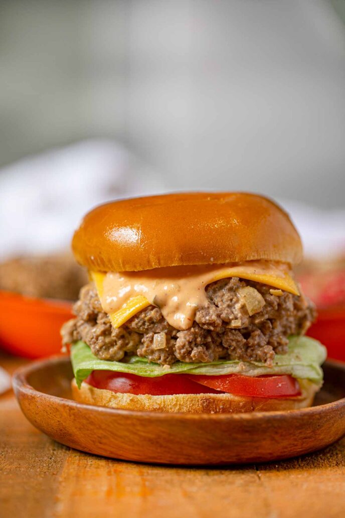 In N Out Cheeseburger Sloppy Joes with special sauce on plate