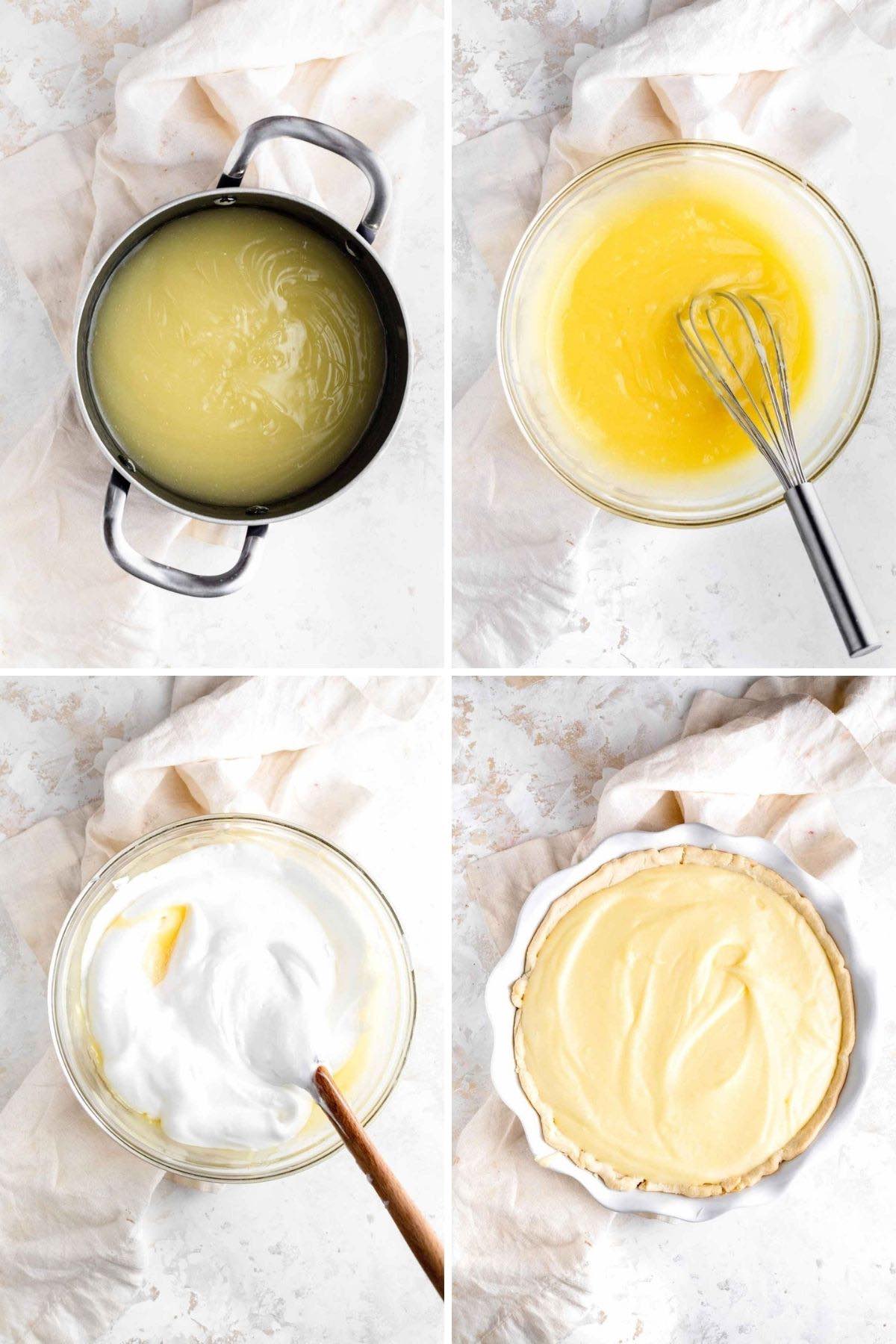 Lemon Chiffon Pie collage of prep steps