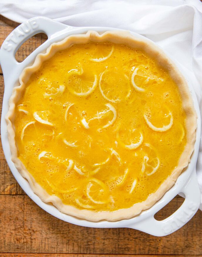 Shaker Lemon Pie in pie plate, unbaked