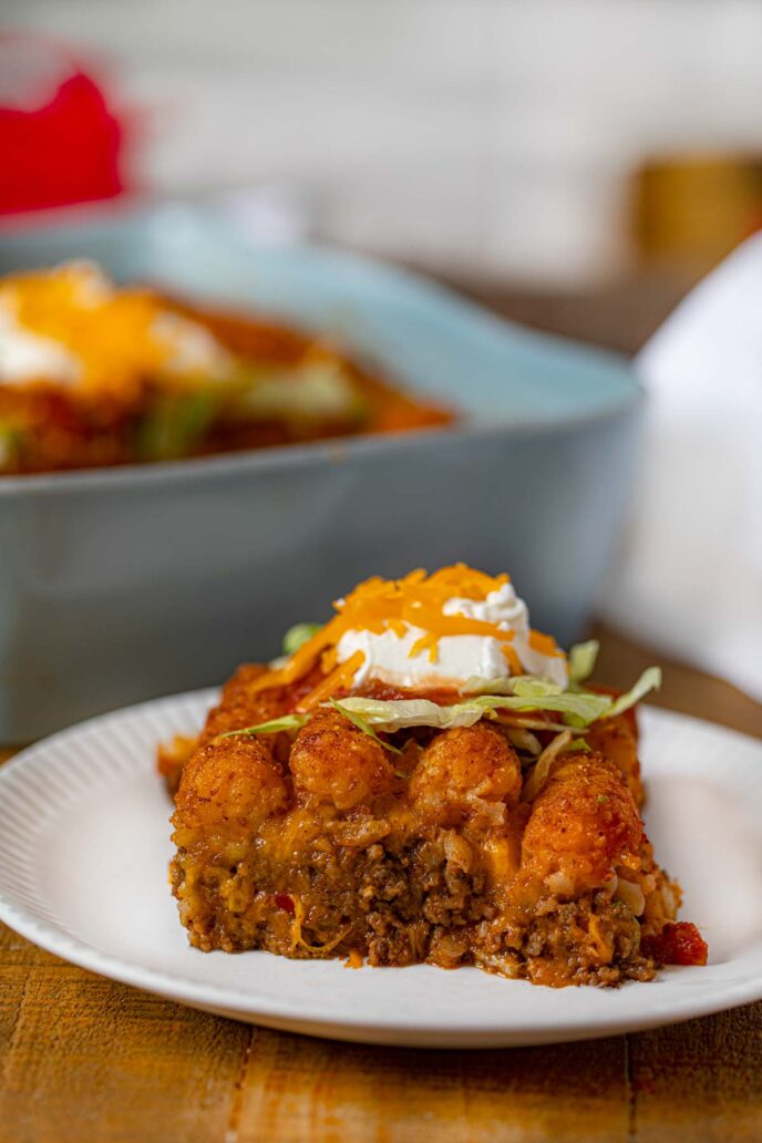 taco tater tot casserole with enchilada sauce