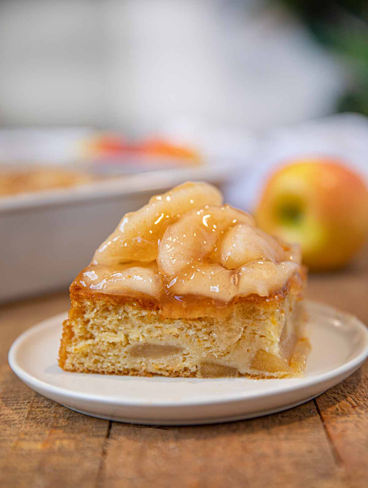 Apple Cake topped with Apple Pie Filling slice on plate