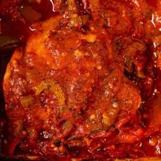 Baked Chicken Cacciatore close up view