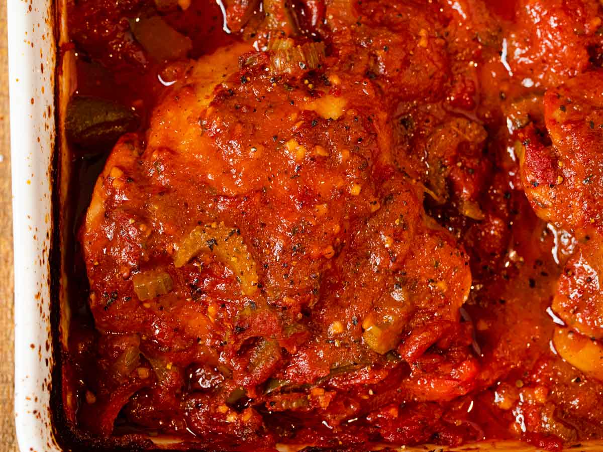 Baked Chicken Cacciatore close up view