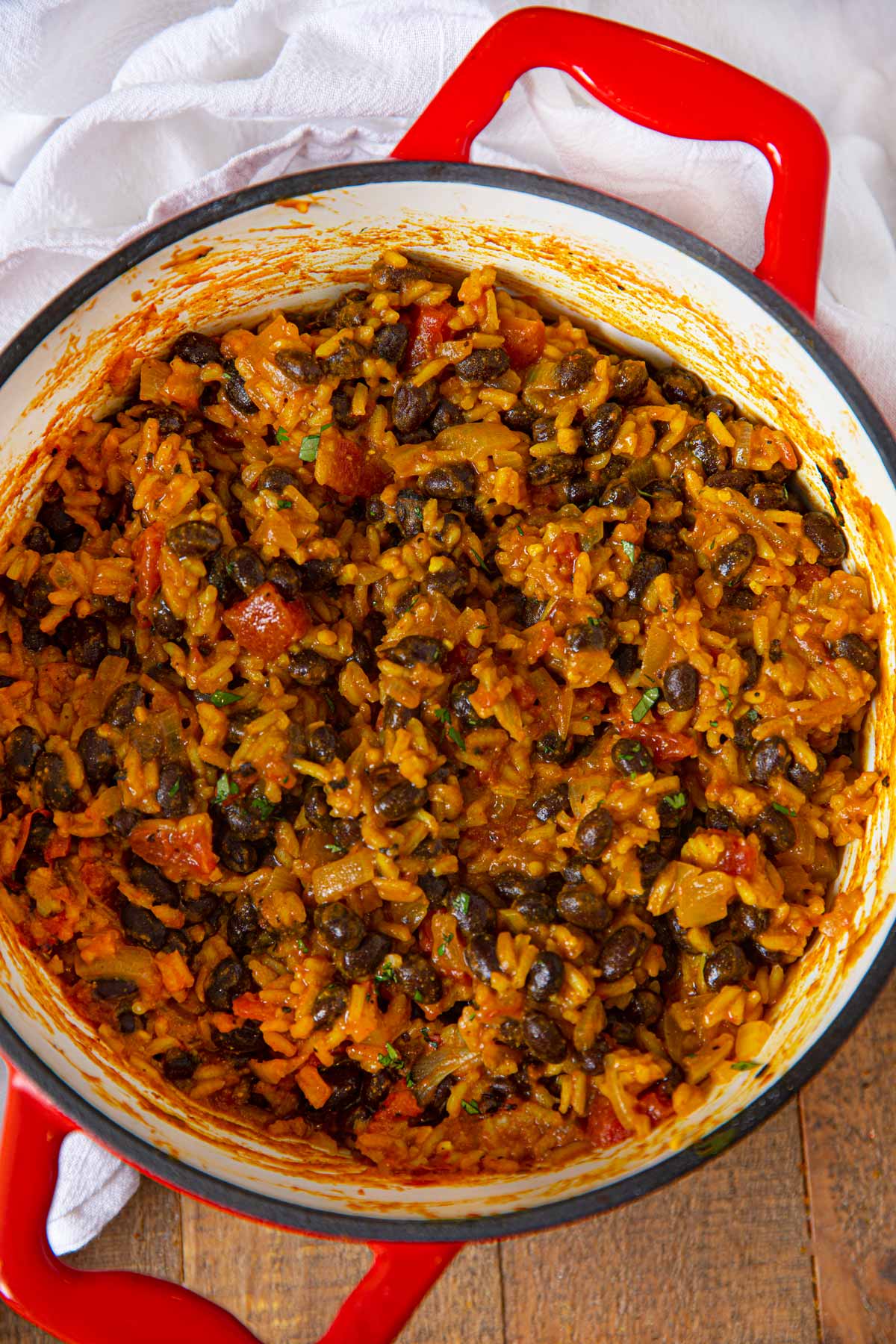 Black Beans and Rice top-down in pot