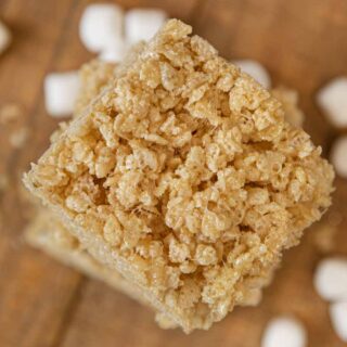 Brown Butter Rice Krispies Treats in stack, top-down view