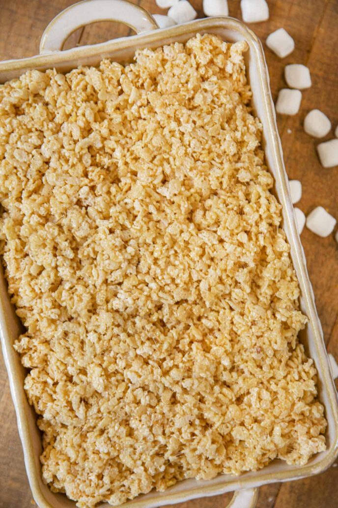 Brown Butter Rice Krispies Treats in baking dish